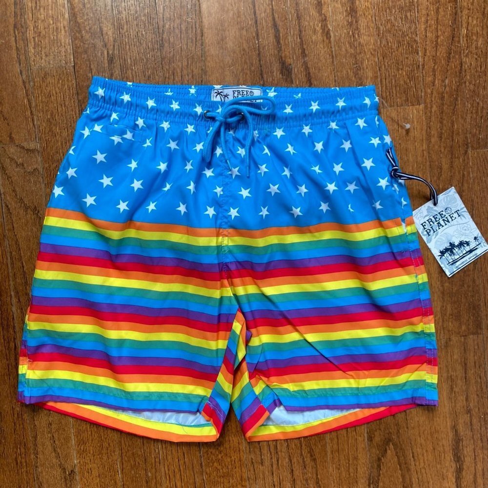 Free Planet Mens Swimming Trunks Size Medium Swim Shorts Rainbow Pride LGBTQ New - Picture 5 of 11